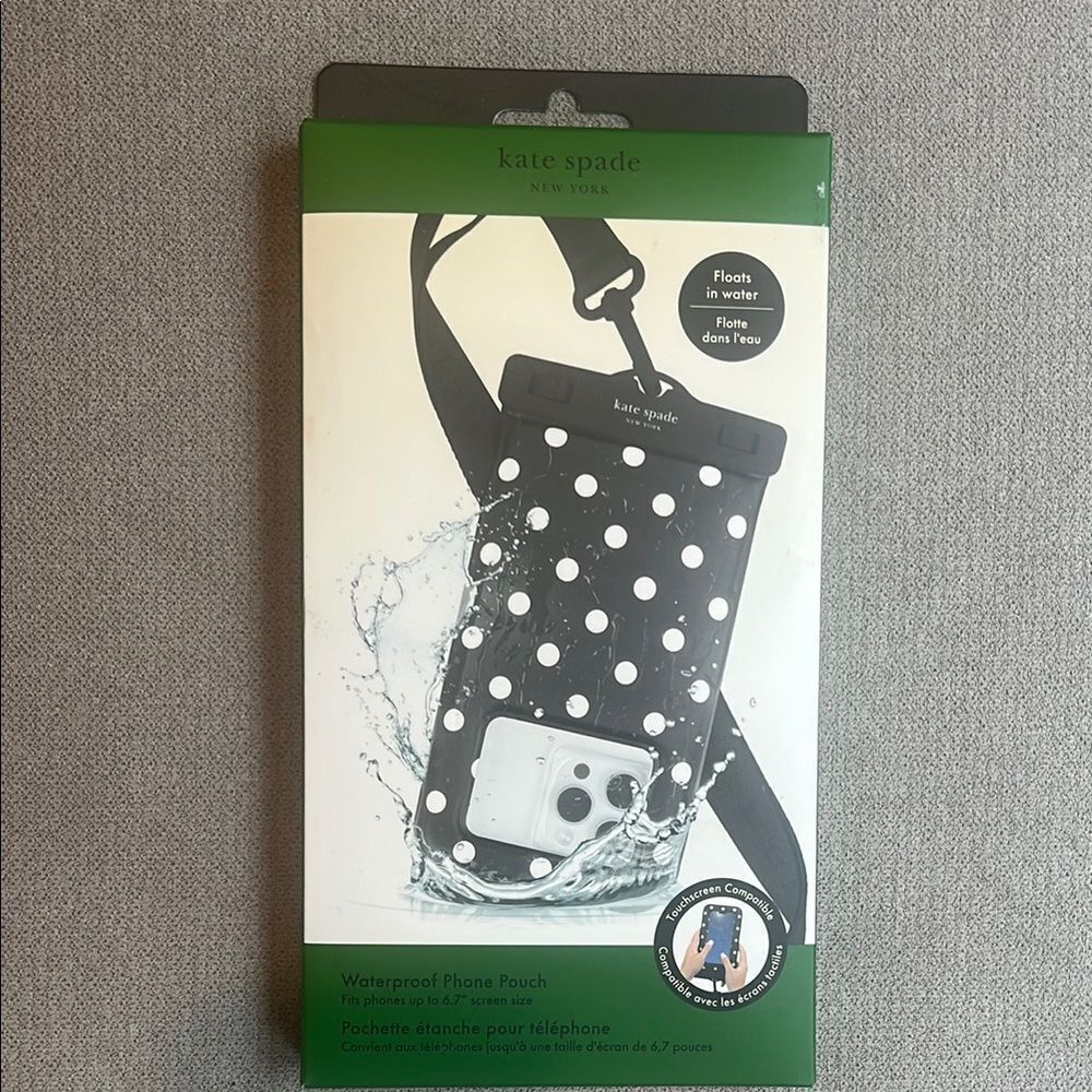 Nwt Kate Spade Black Polka Dot waterproof Phone pouch.